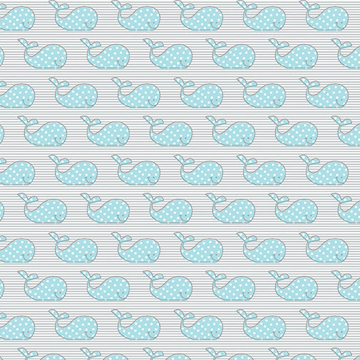 Adorable Whale Teal/Grey - Cotton Print