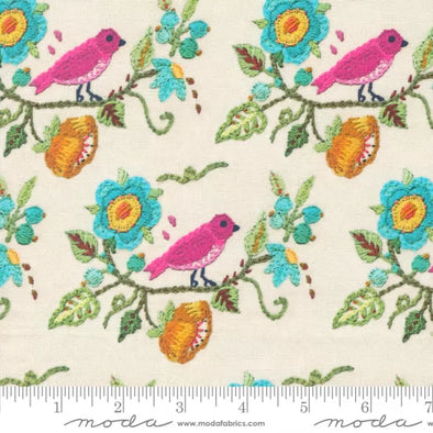 Bird Embroidery Vintage Soul - Cotton Print