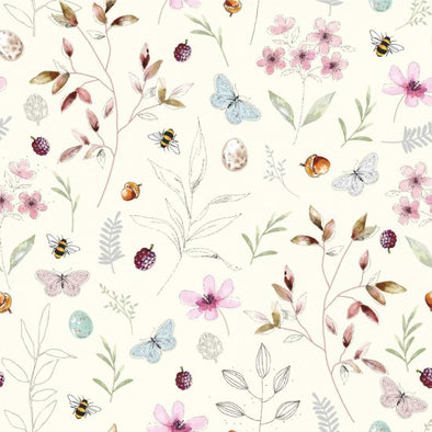Hedgerow Flora on Cream - Cotton Print