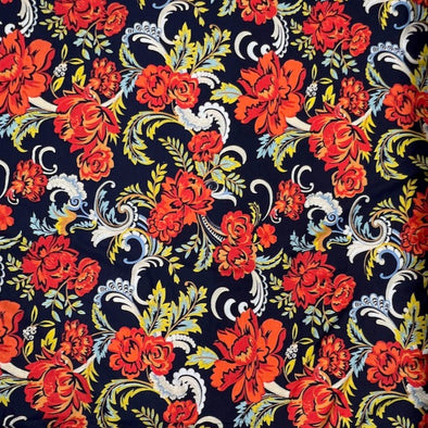 Navy Chintz Viscose Print