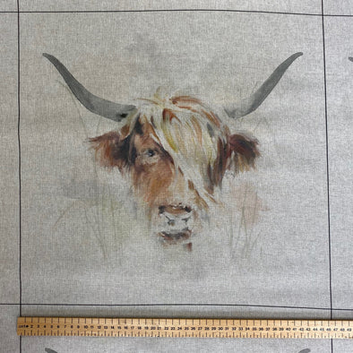 Linen Look - Highland Cow Panel