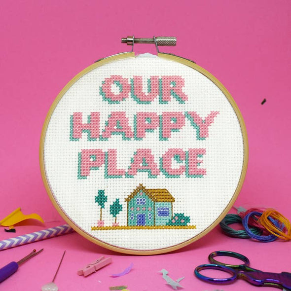 Our Happy Place 5" Cross Stitch Kit by The Make Arcade