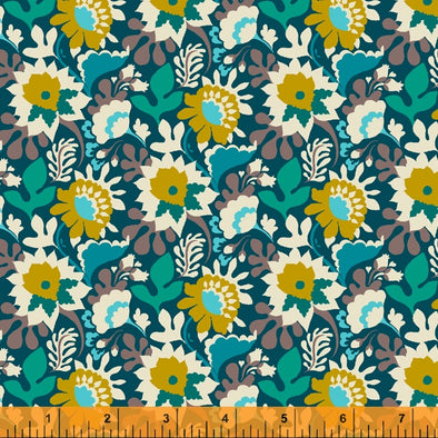 Dark Teal Flower Trail - Cotton Print