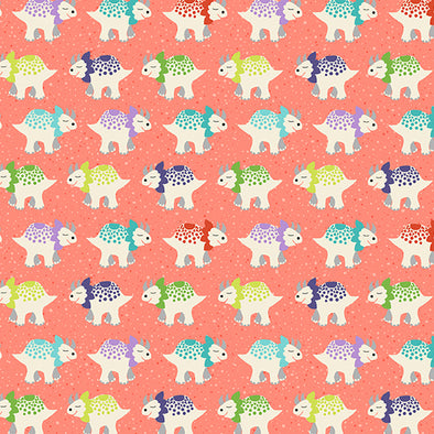 Triceratop Dino Coral - Cotton Print