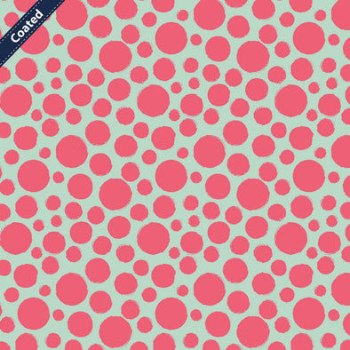 Mint and Pink Dotty Coated Cotton
