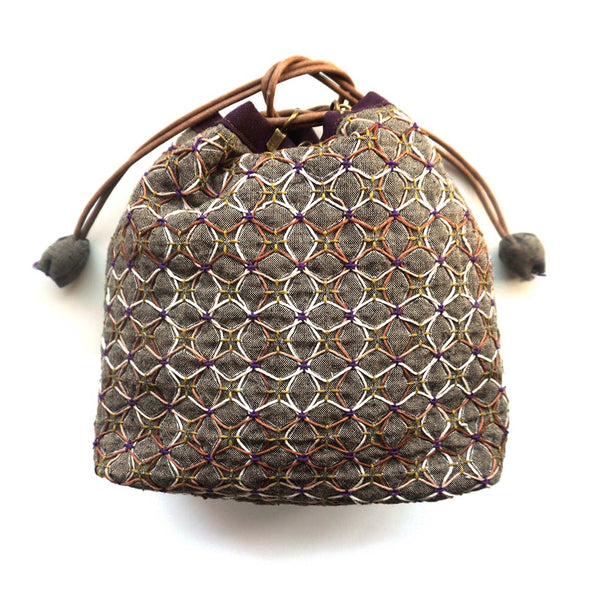 Sashiko Drawstring Bag (Full-Kit) - Brown