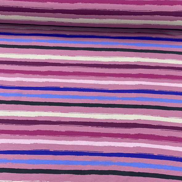 Pink Painterly Stripe - Brushed French Terry