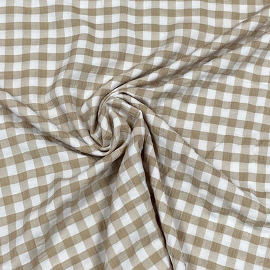 Beige Gingham Viscose Seersucker