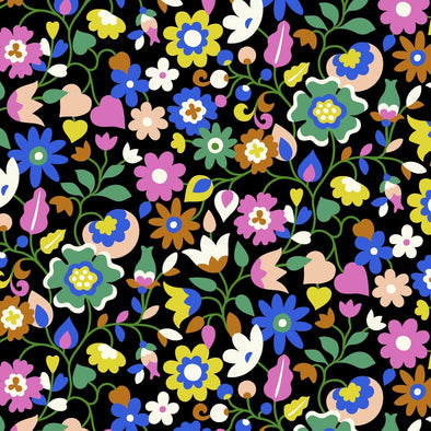 Meadow Kaleidoscope Black - Cotton Lawn