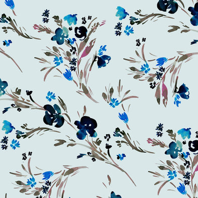 Sky Blue Flourish Ace - Cotton Lawn