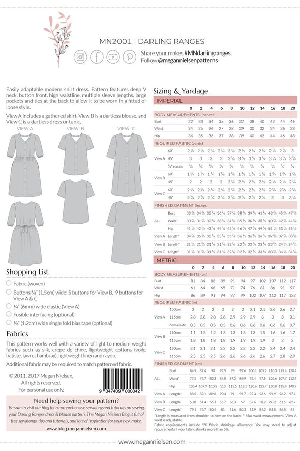 Darling Ranges Dress & Blouse by Megan Nielsen Patterns