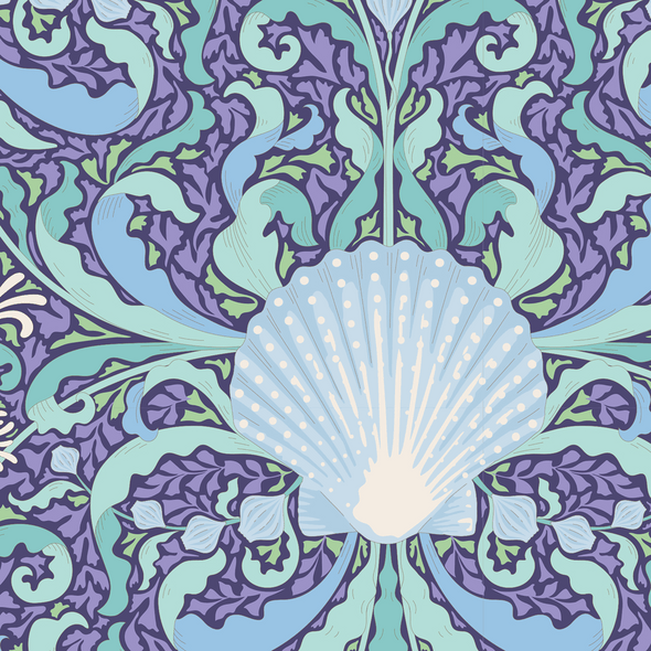 Tilda Scallop Shell Blue - Cotton Print